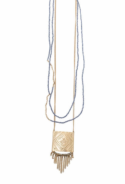 Necklaces - Elizabeth Imani Square Fringe Brass Necklace